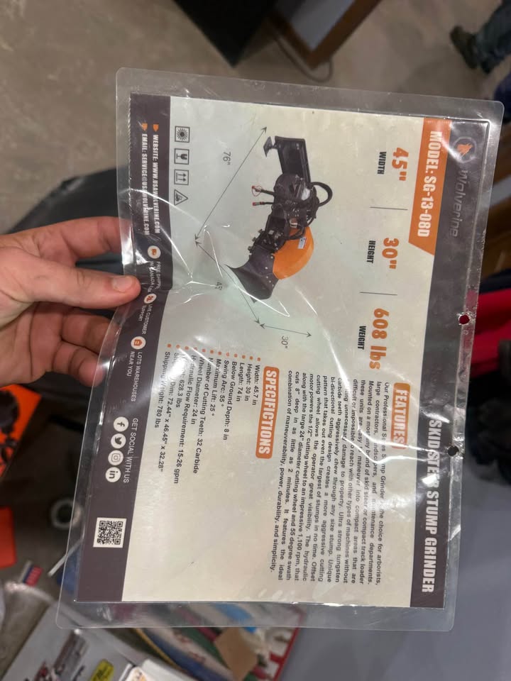 New Wolverine Skidloader Stump Grinder